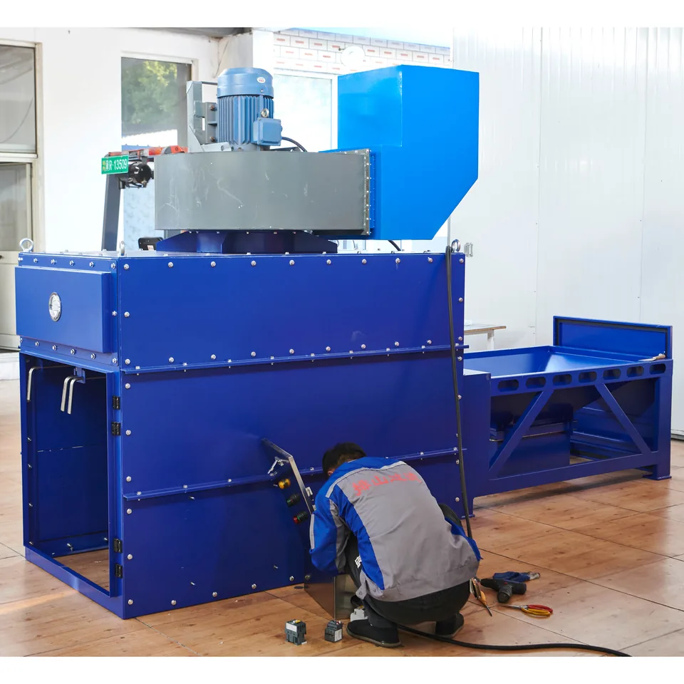 Worker assembling blue dust collection equipment